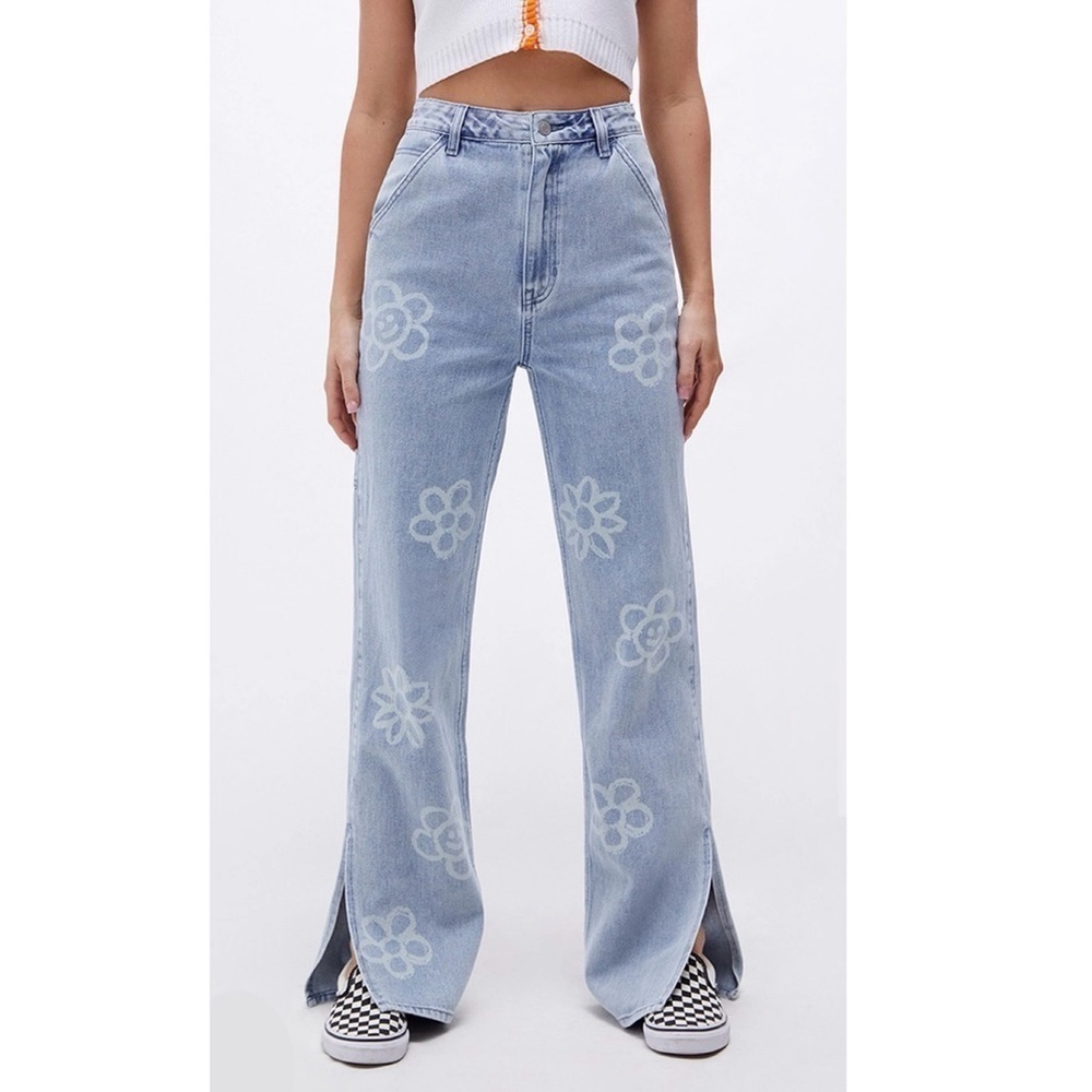 PacSun Daisy 90s Boyfriend Carpenter Jeans High Rise Wide Leg Split Hem 24 Y2K